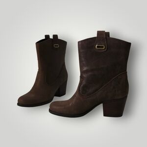 Bandolino BDZEPHY‎ Brown Leather Western Cowgirl Boots Womens 7M Pull-On